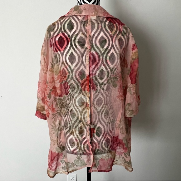Vintage 90s Lady Dorby Sheer Floral Open Back Top - Picture 10 of 13